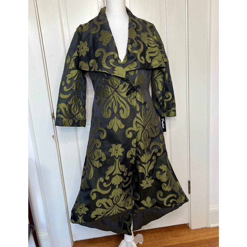 NWT Heydari Black & Green Brocade Coat, Size S